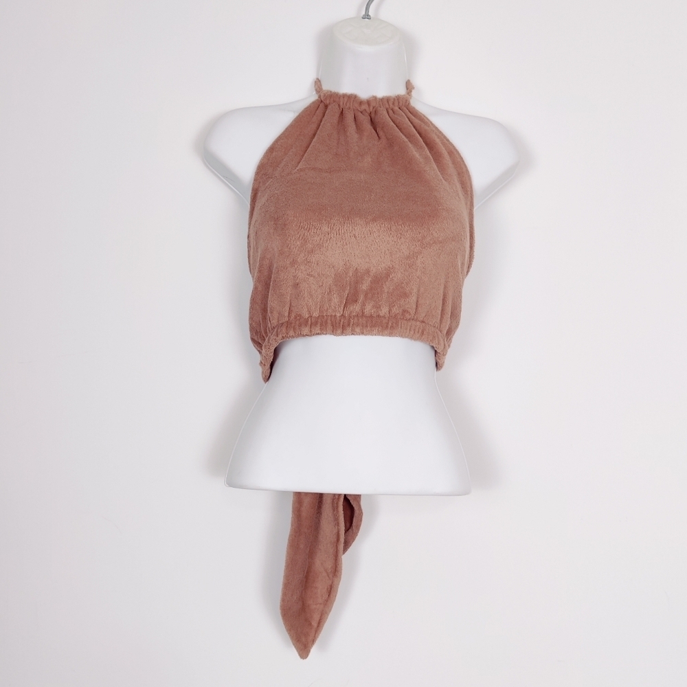 Faithfull The Brand Women's French Terry Halter Crop Top Tan Size Small US 4 NEW